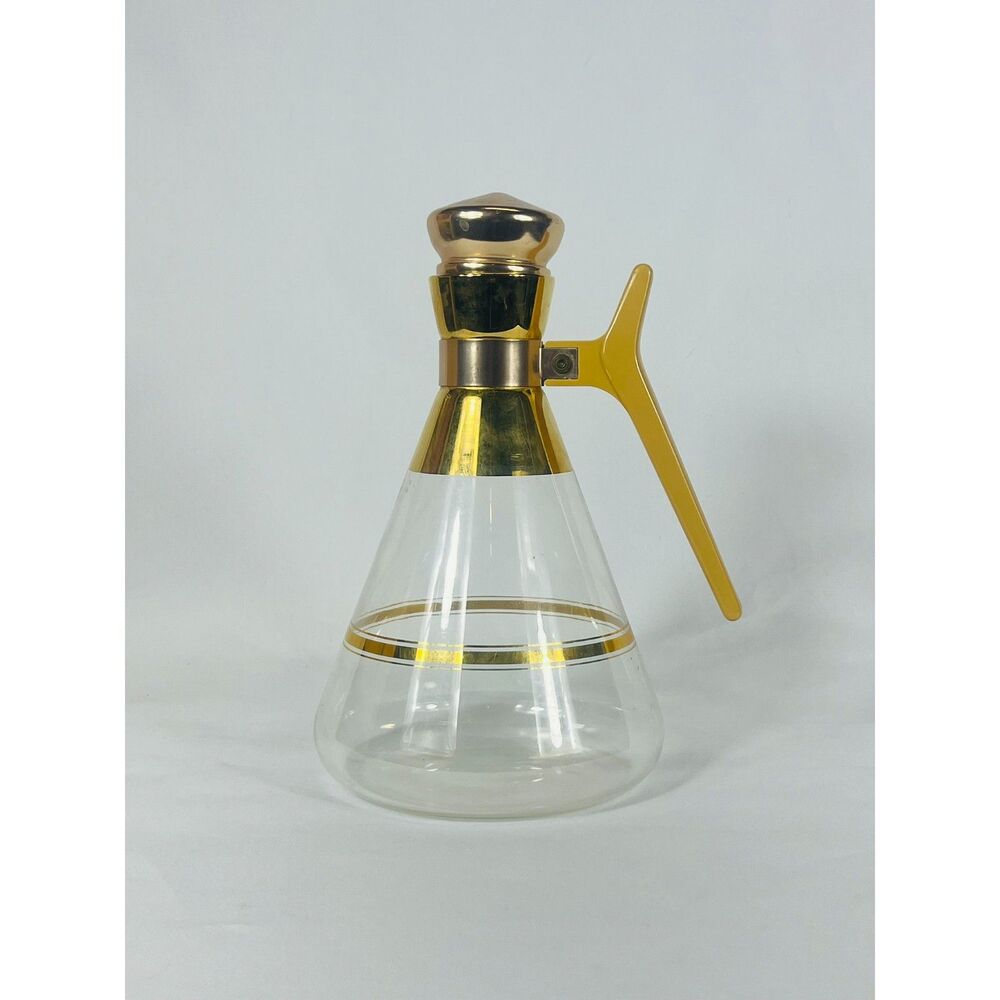 MCM Empress Glass Coffee Pot Carafe 22 KT Gold Decoration Mid Century Pitcher - Picture 2 of 8